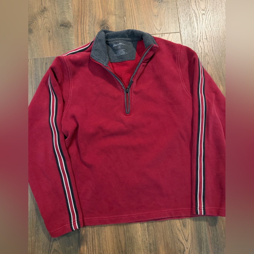 Eddie Bauer Men's Red Quarter Zip-Up Sweater